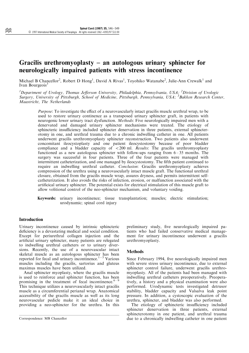 Gracilis Urethromyoplasty ± an Autologous Urinary Sphincter for Neurologically Impaired Patients with Stress Incontinence