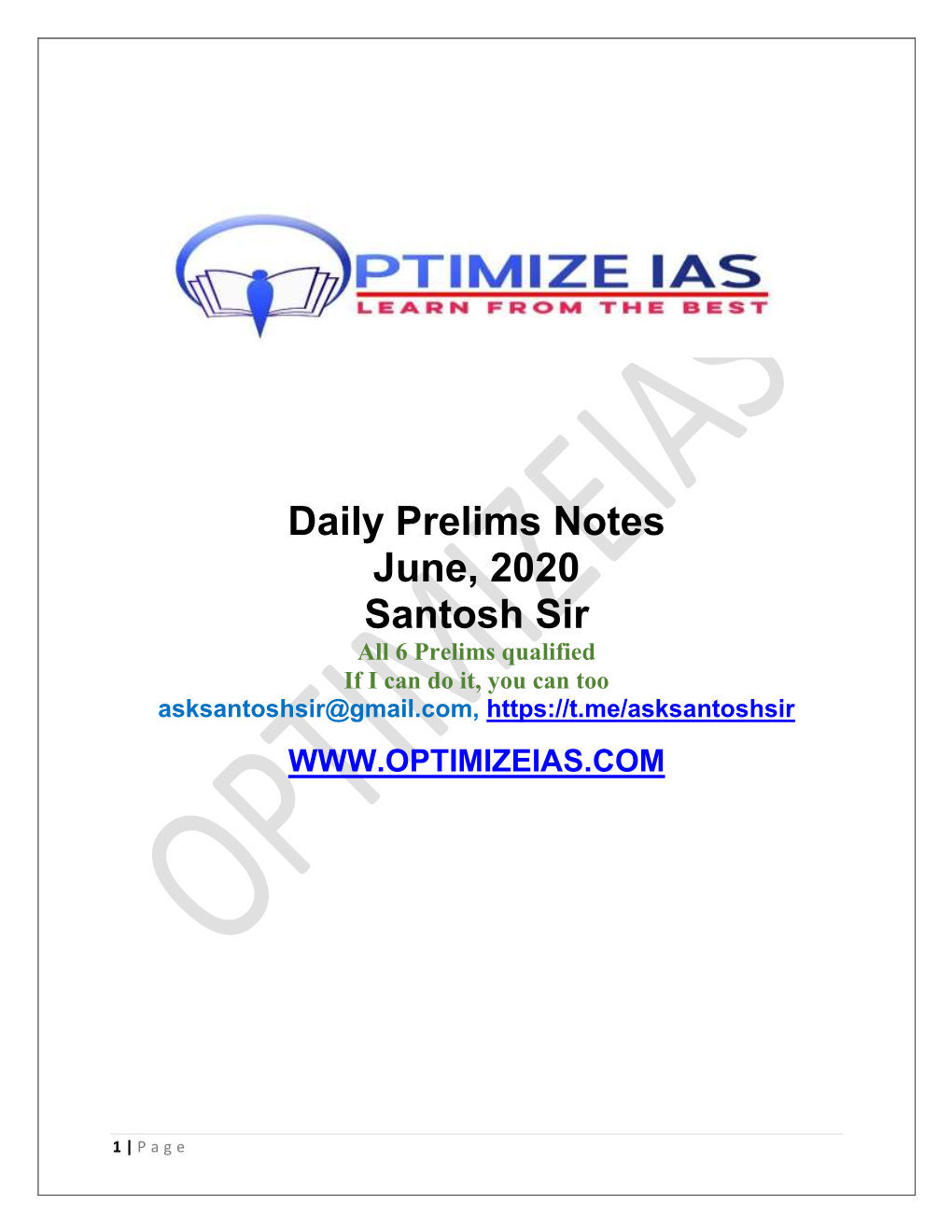 Daily Prelims Notes June, 2020 Santosh