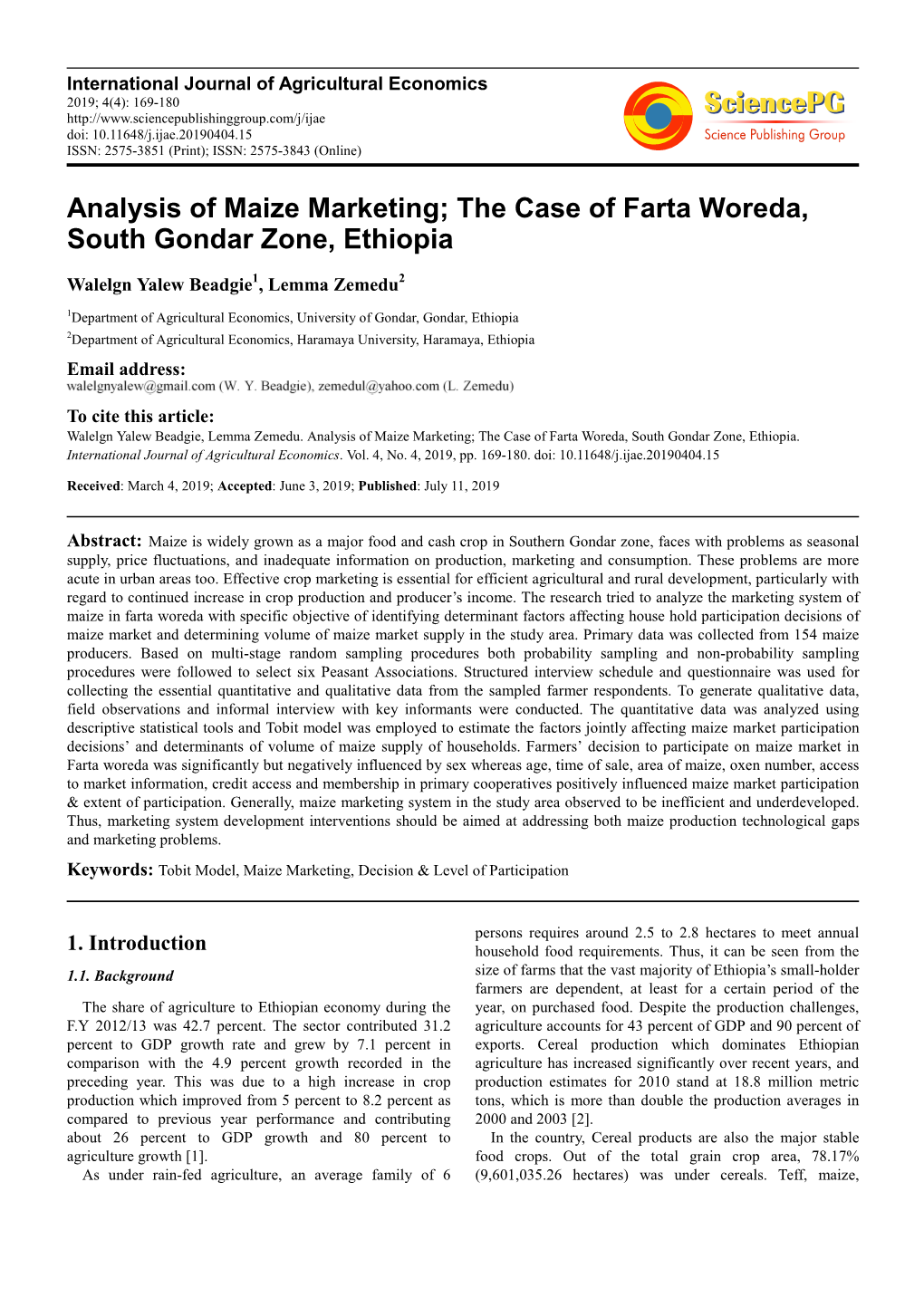 The Case of Farta Woreda, South Gondar Zone, Ethiopia