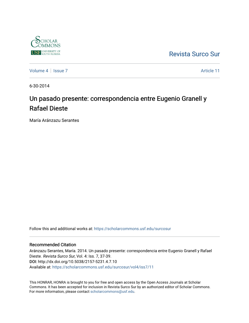 Correspondencia Entre Eugenio Granell Y Rafael Dieste