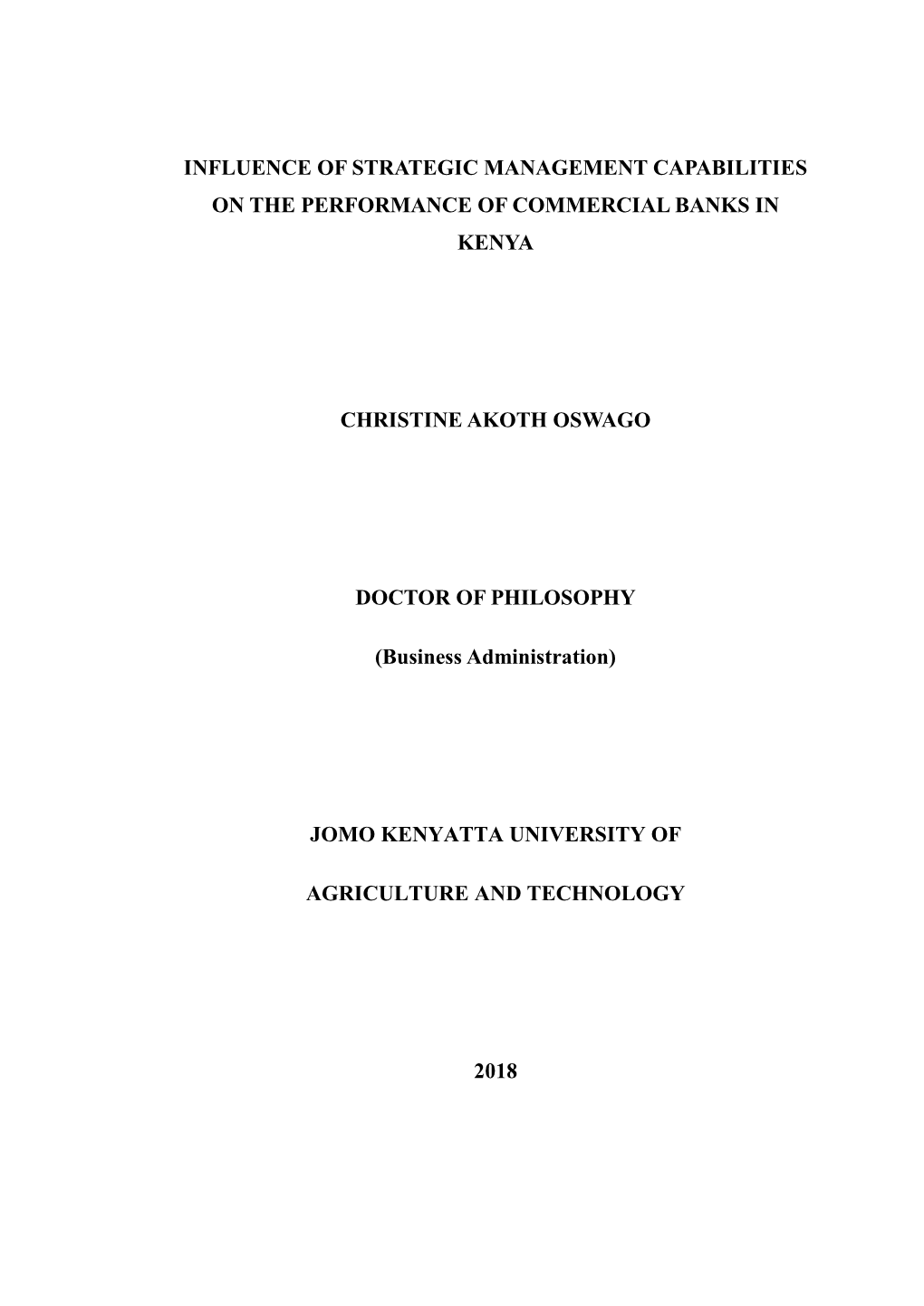 Influence of Strategic Management Capabilities on the Performance of Commercial Banks in Kenya