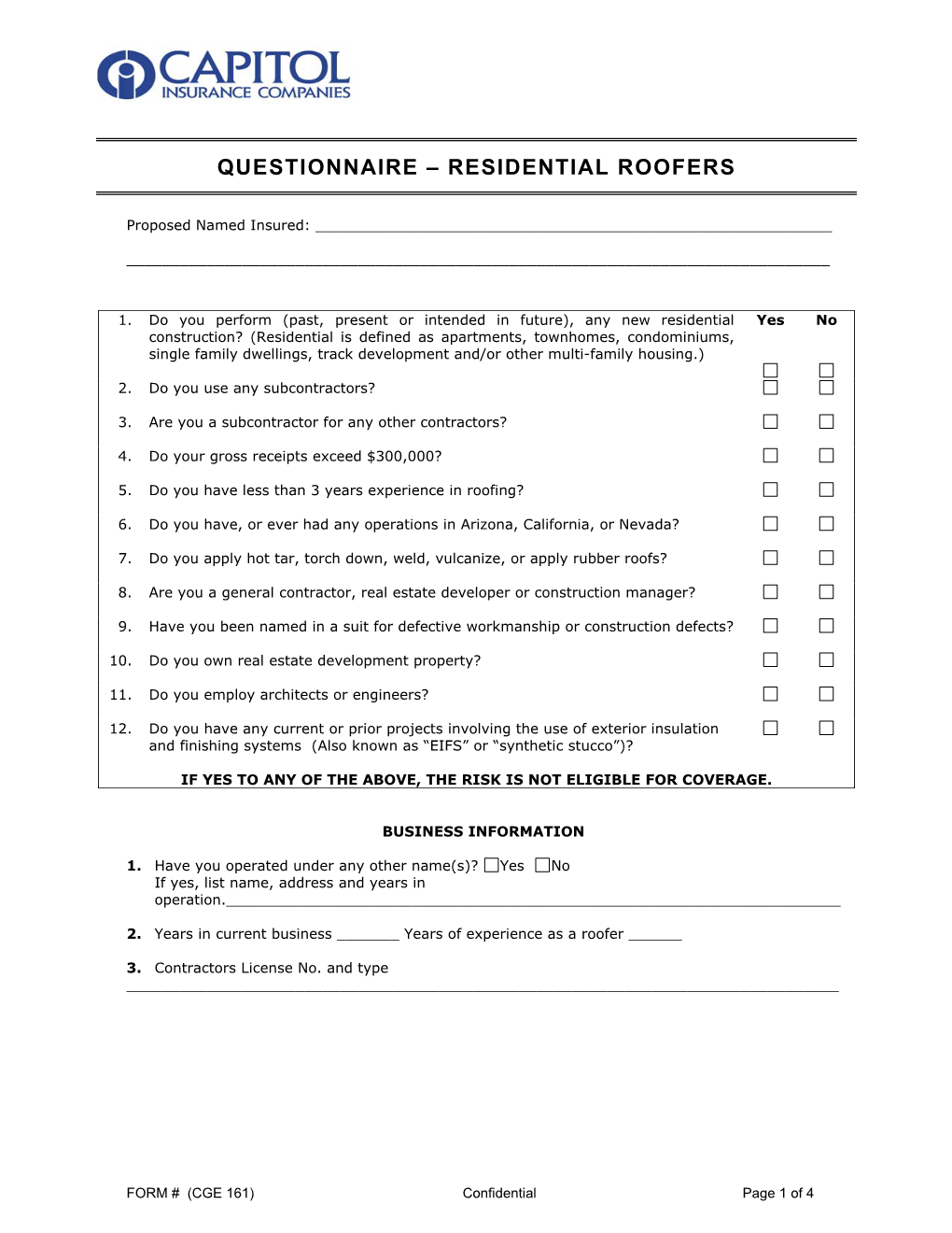 Questionnaire – Residential Roofers