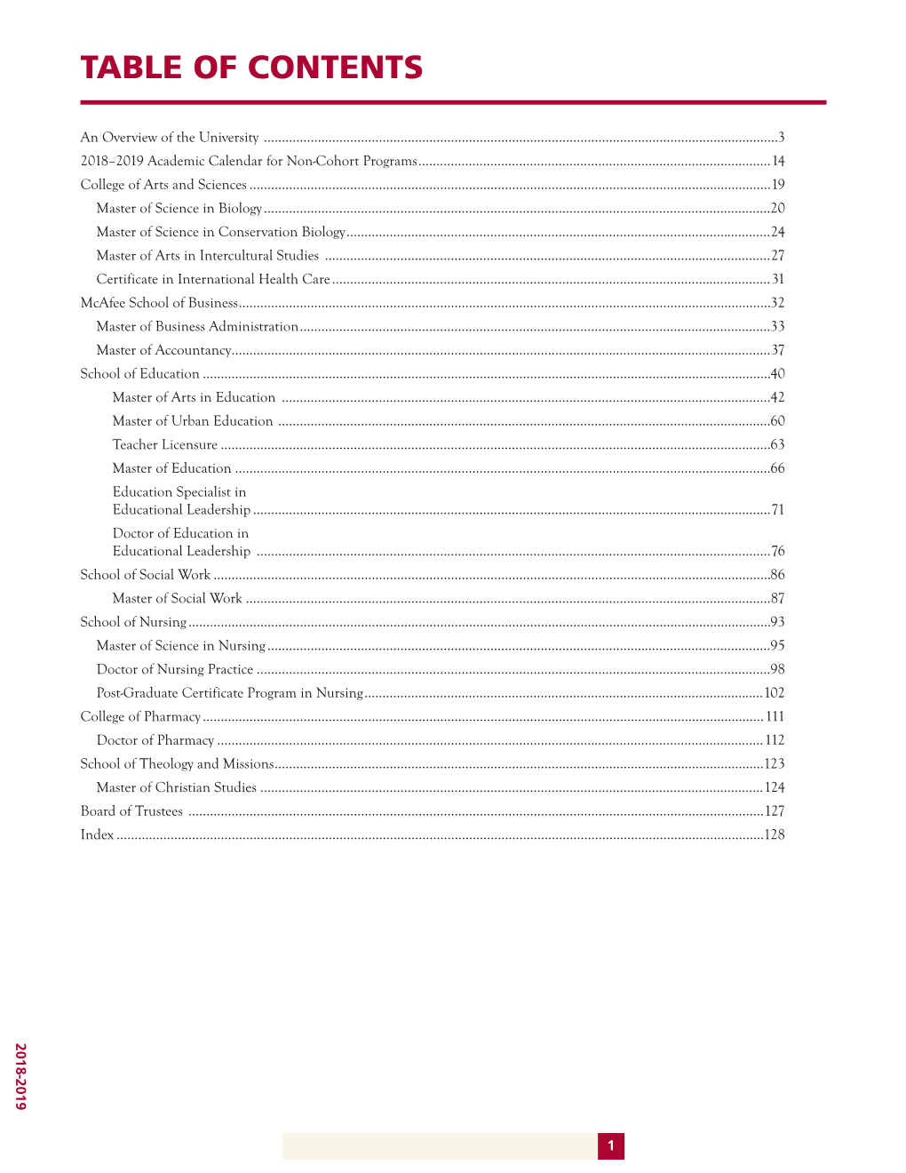 Table of Contents