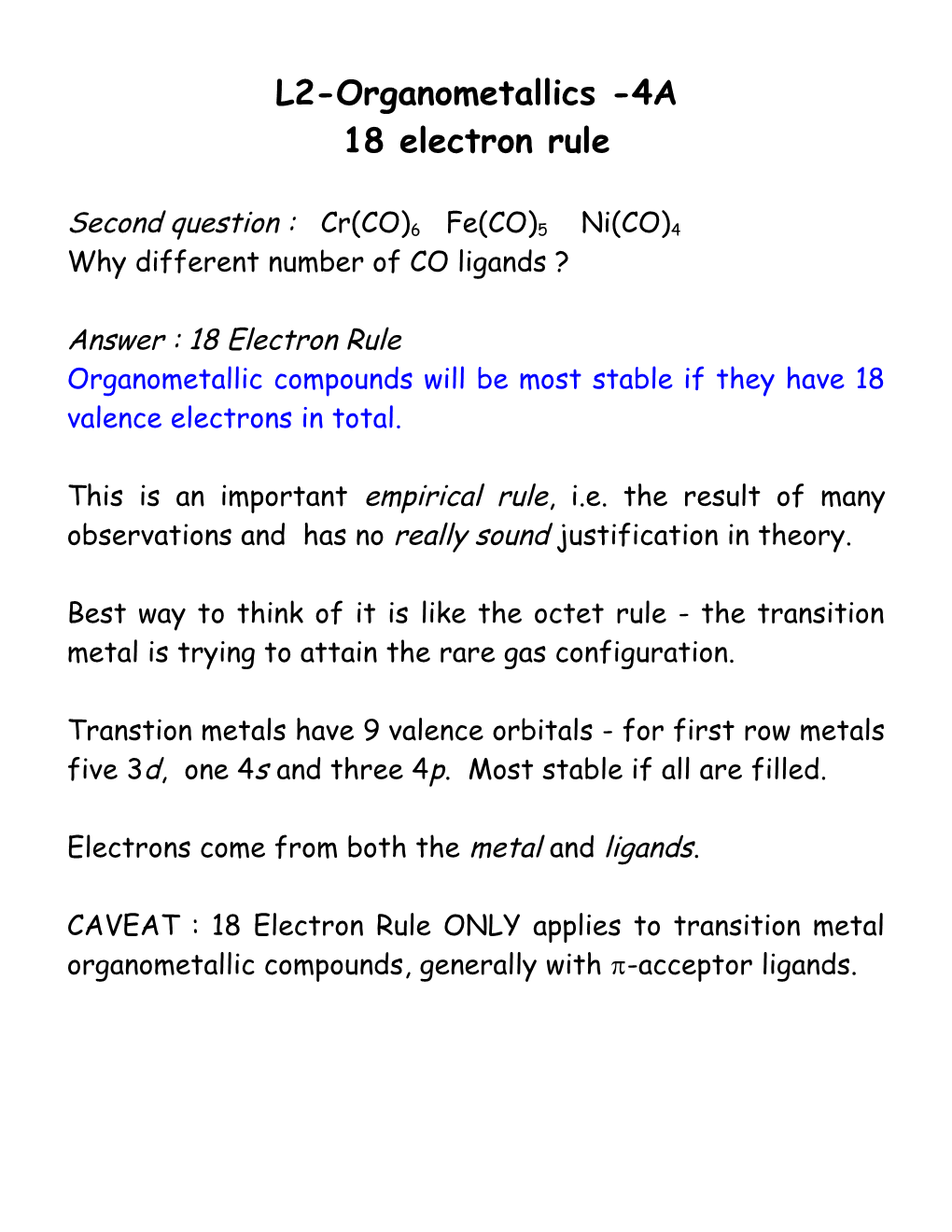 18 Electron Rule