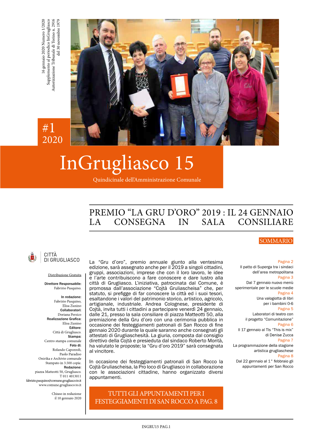 2020 Numero 1/2020 2020 Numero 16 Gennaio Supplemento Al Periodico Ingrugliasco Supplemento Autorizzazione Tribunale Di Torino N