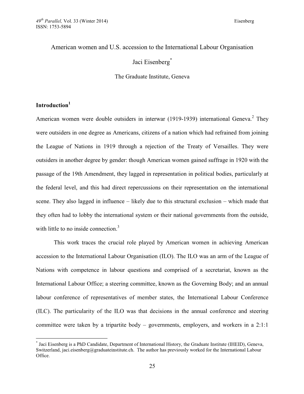 American Women and U.S. Accession to the International Labour Organisation