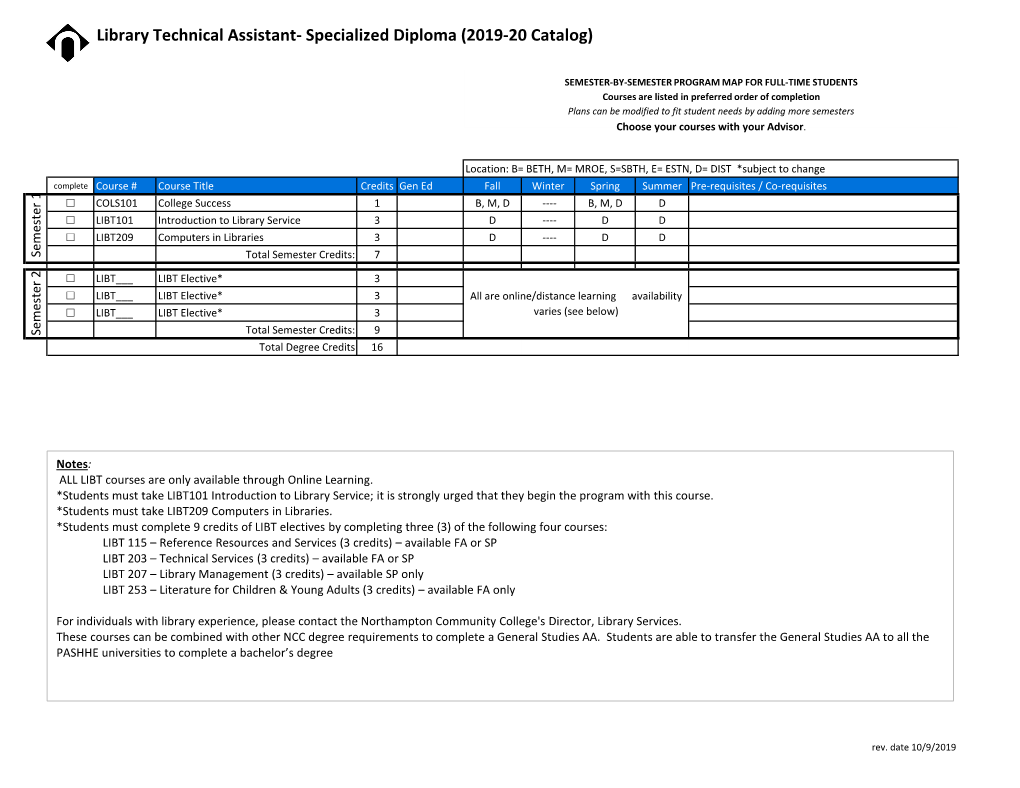 Library Technical Assistant- Specialized Diploma (2019-20 Catalog)