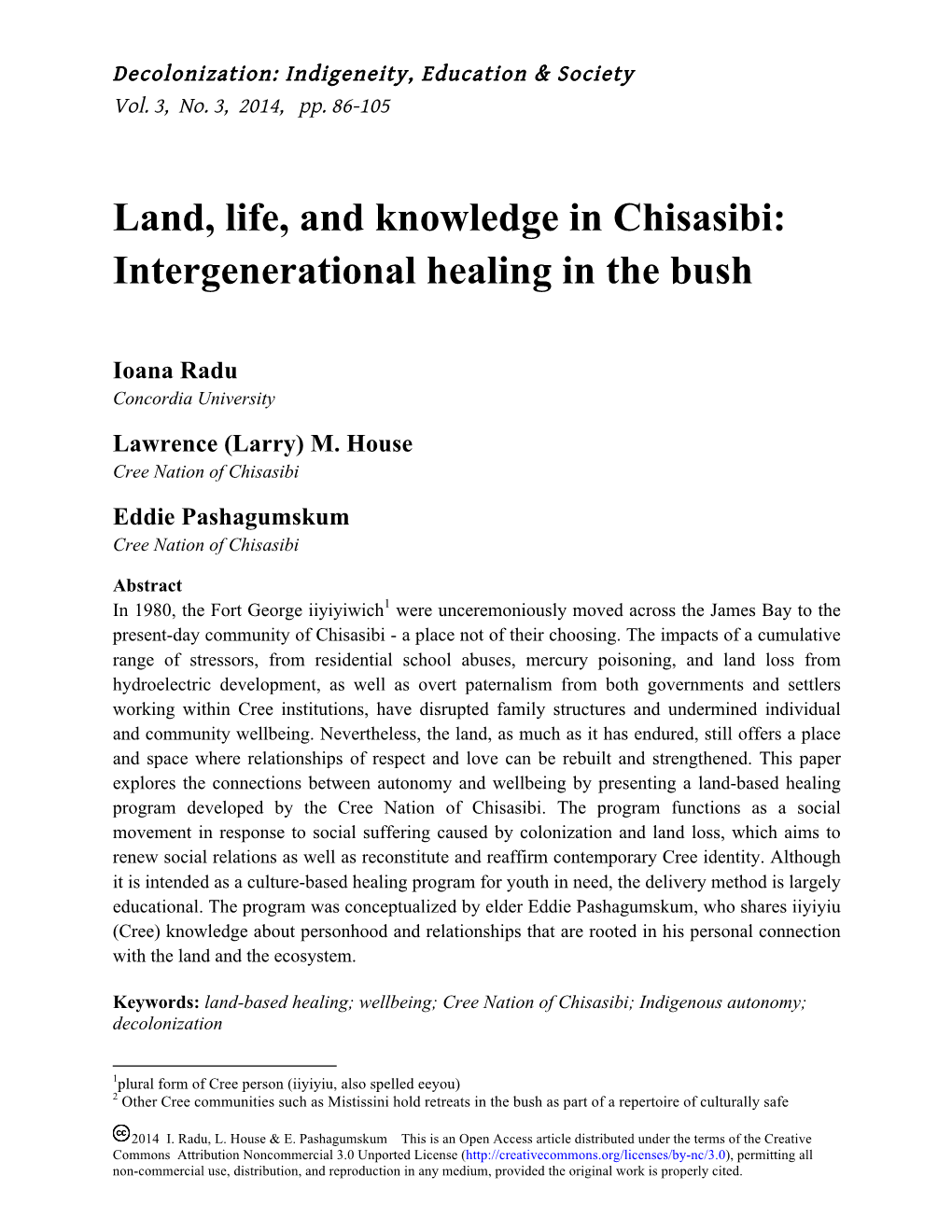 Land, Life, and Knowledge in Chisasibi: Intergenerational Healing in the Bush