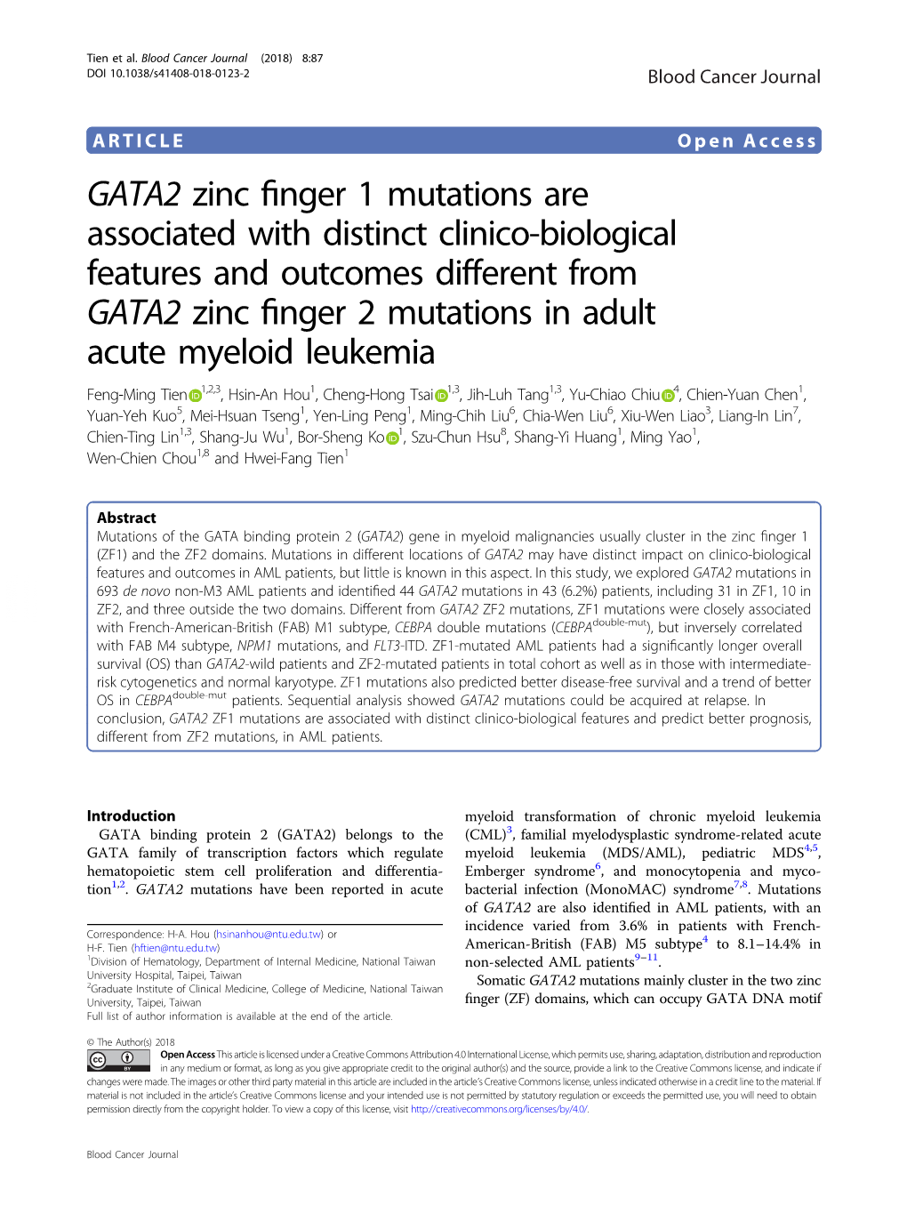 GATA2 Zinc Finger 1 Mutations Are Associated with Distinct Clinico-Biological Features and Outcomes Different from GATA2 Zinc Fi