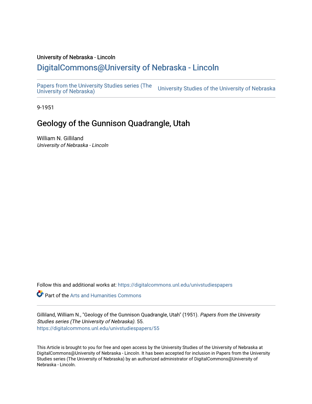 Geology of the Gunnison Quadrangle, Utah