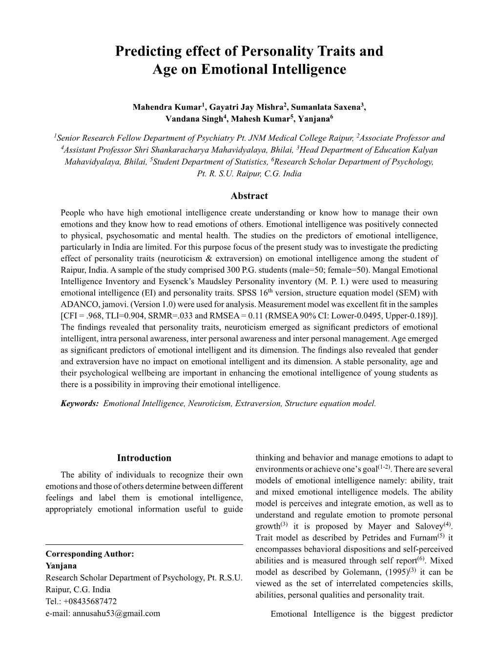 Predicting Effect of Personality Traits and Age on Emotional Intelligence