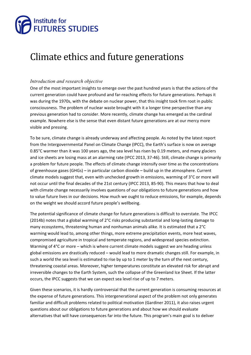 Climate Ethics and Future Generations