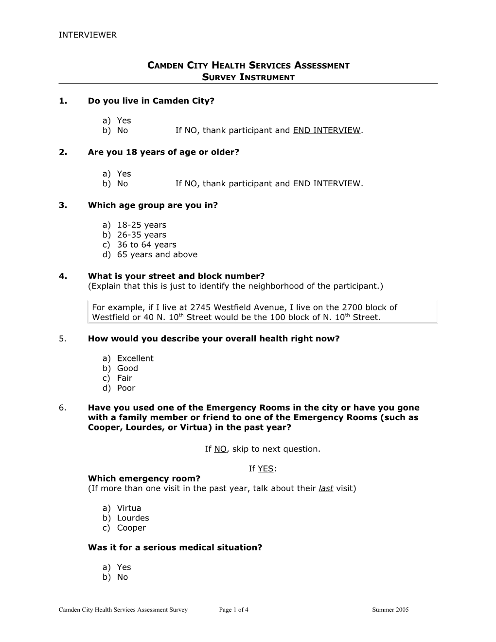 Camden Health Services Survey