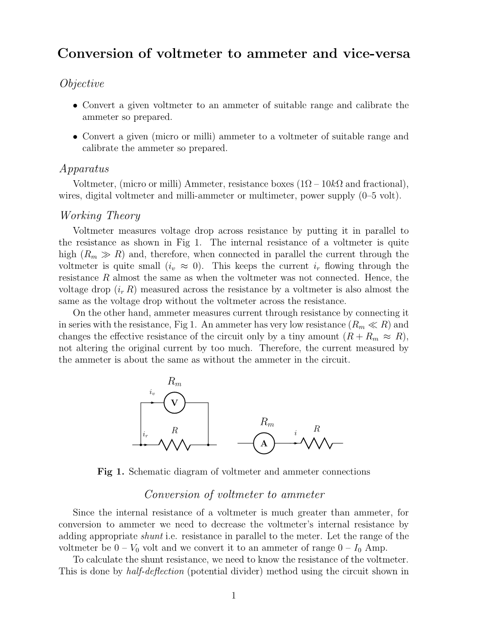 Conversion of Voltmeter to Ammeter and Vice-Versa