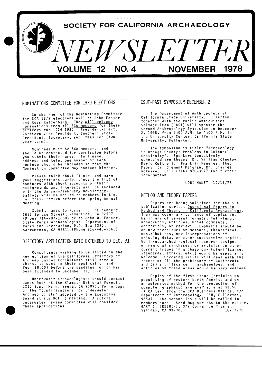 Volume 12 No. 4 November 1978