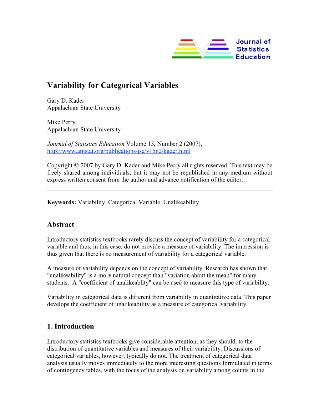 Variability for Categorical Variables