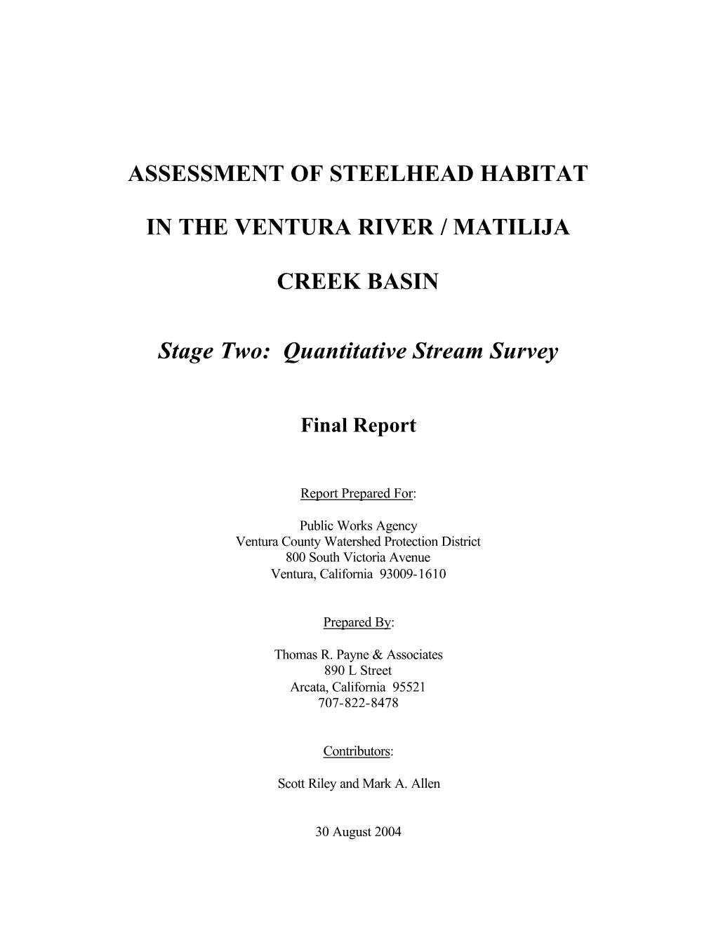 Assessment of Steelhead Habitat in the Ventura River