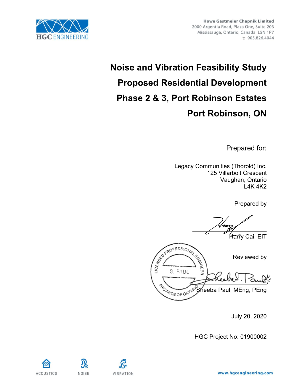 Noise and Vibration Feasibility Study Proposed Residential Development Phase 2 & 3, Port Robinson Estates Port Robinson, ON