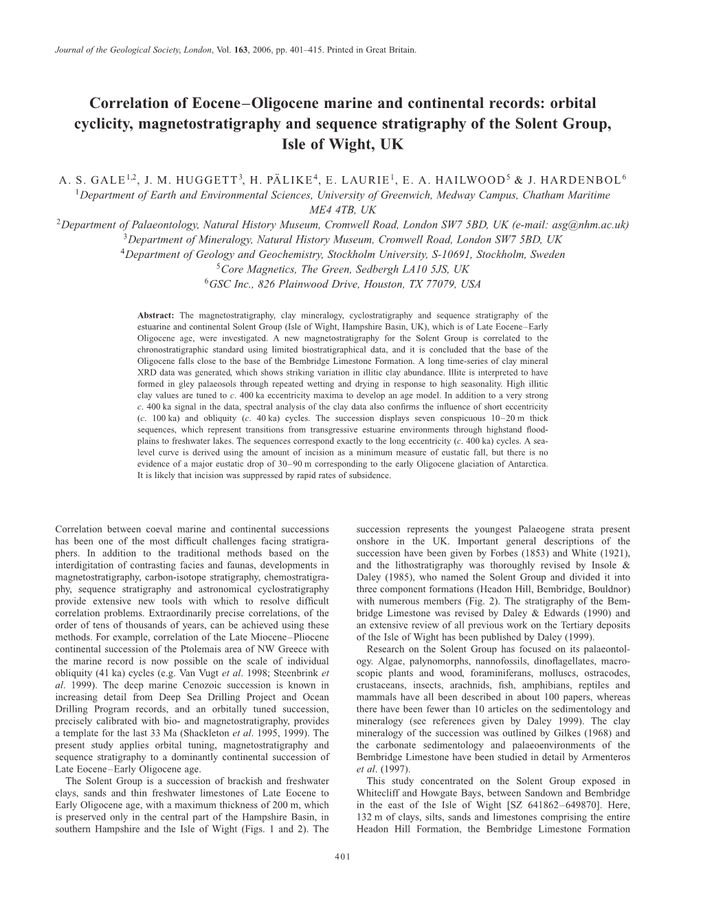 Correlation of Eocene–Oligocene Marine And