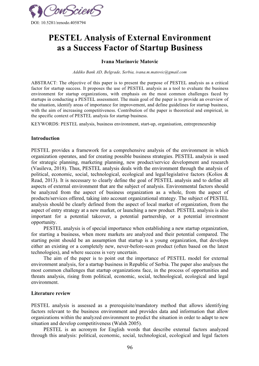 PDF PESTEL Analysis of External Environment As a Success Factor Of