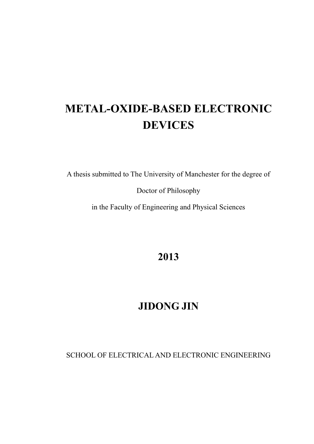 Metal-Oxide-Based Electronic Devices