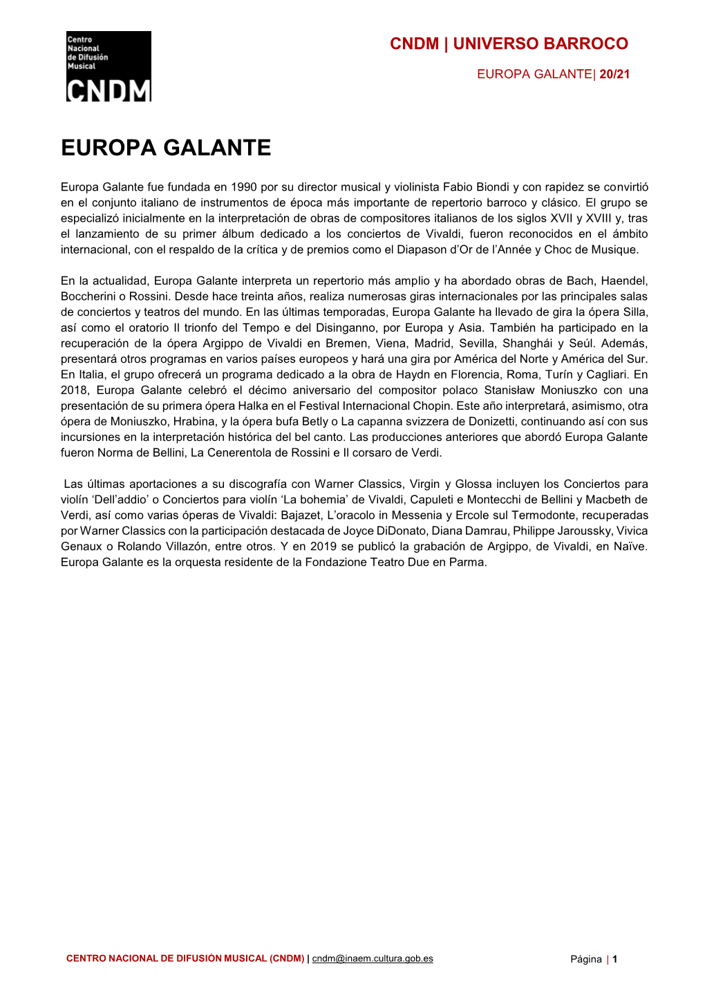 Europa Galante| 20/21