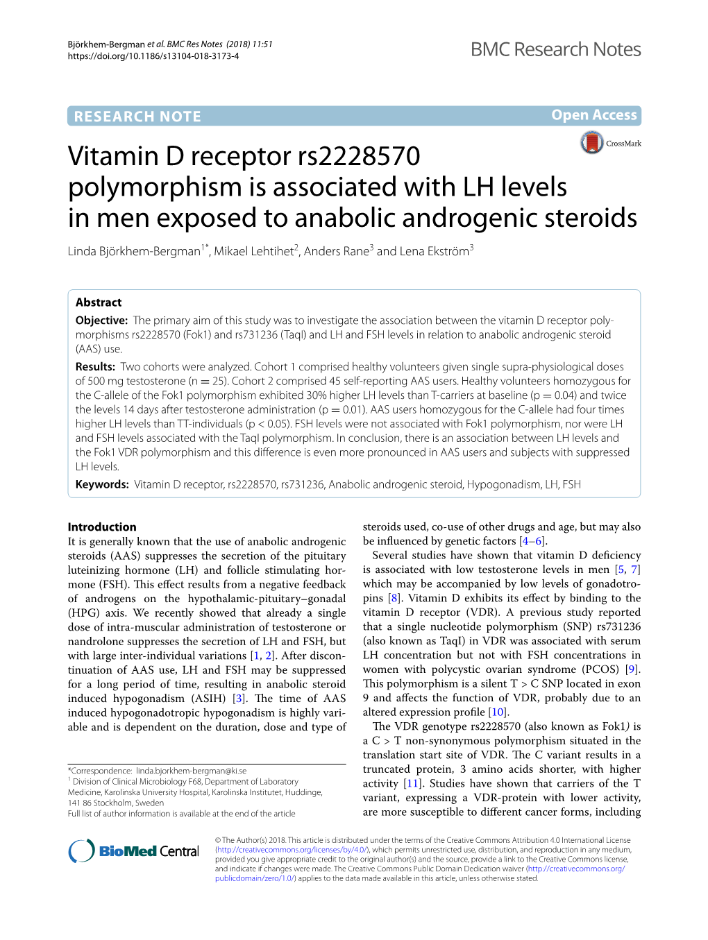 Vitamin D Receptor Rs2228570 Polymorphism Is Associated with LH