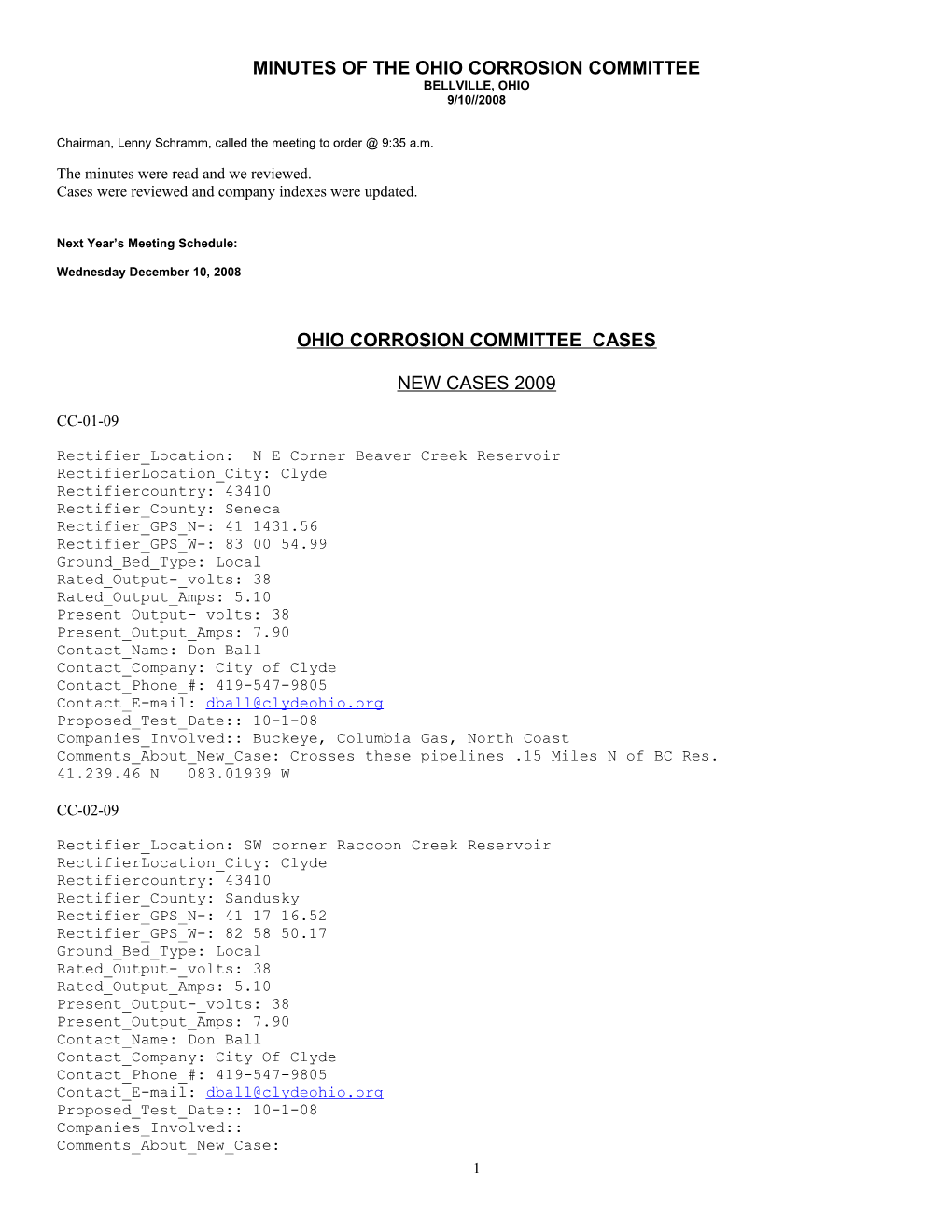 Minutes of the Eastern Ohio Corrosion Committee