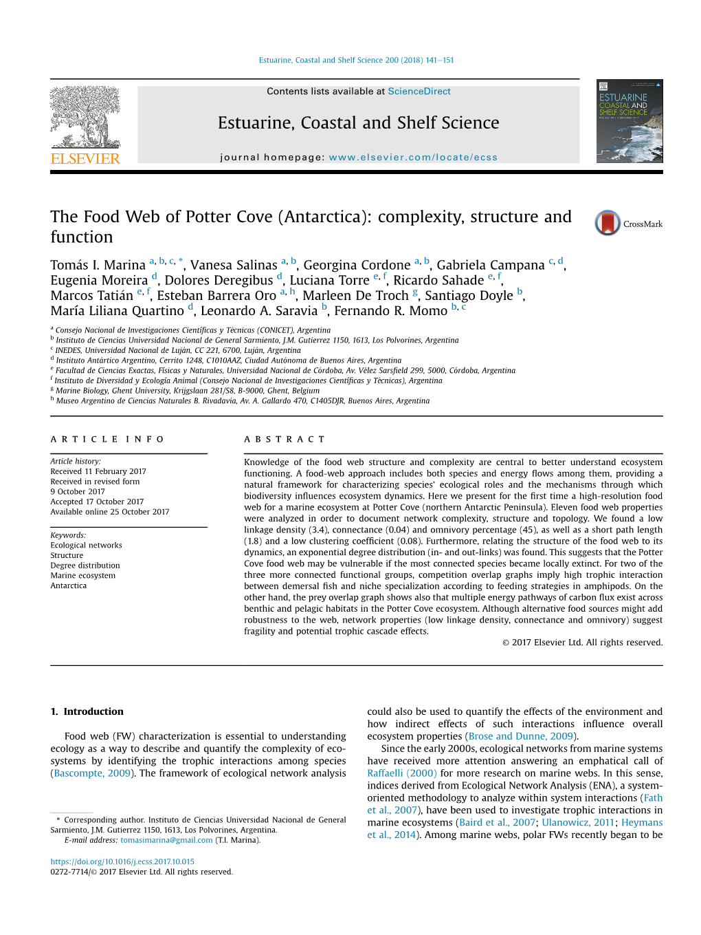 The Food Web of Potter Cove (Antarctica): Complexity, Structure and Function