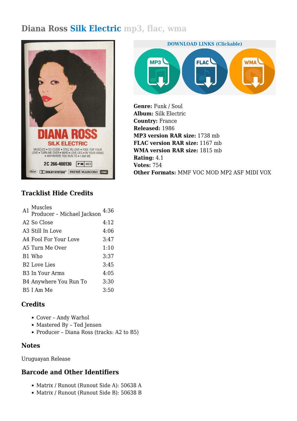 Diana Ross Silk Electric Mp3, Flac, Wma