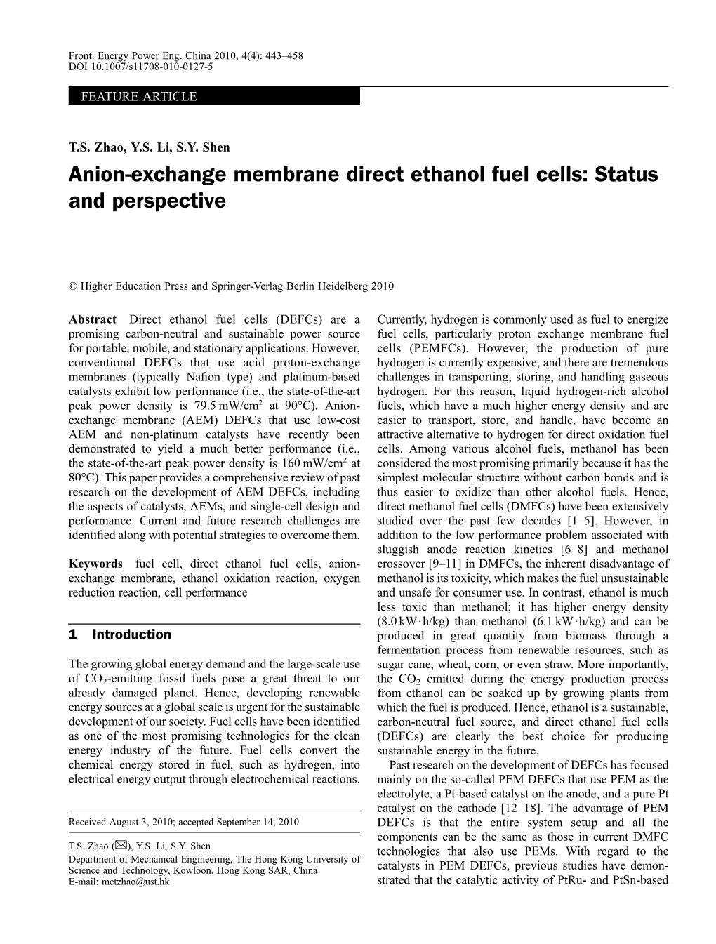 Anion-Exchange Membrane Direct Ethanol Fuel Cells: Status and Perspective