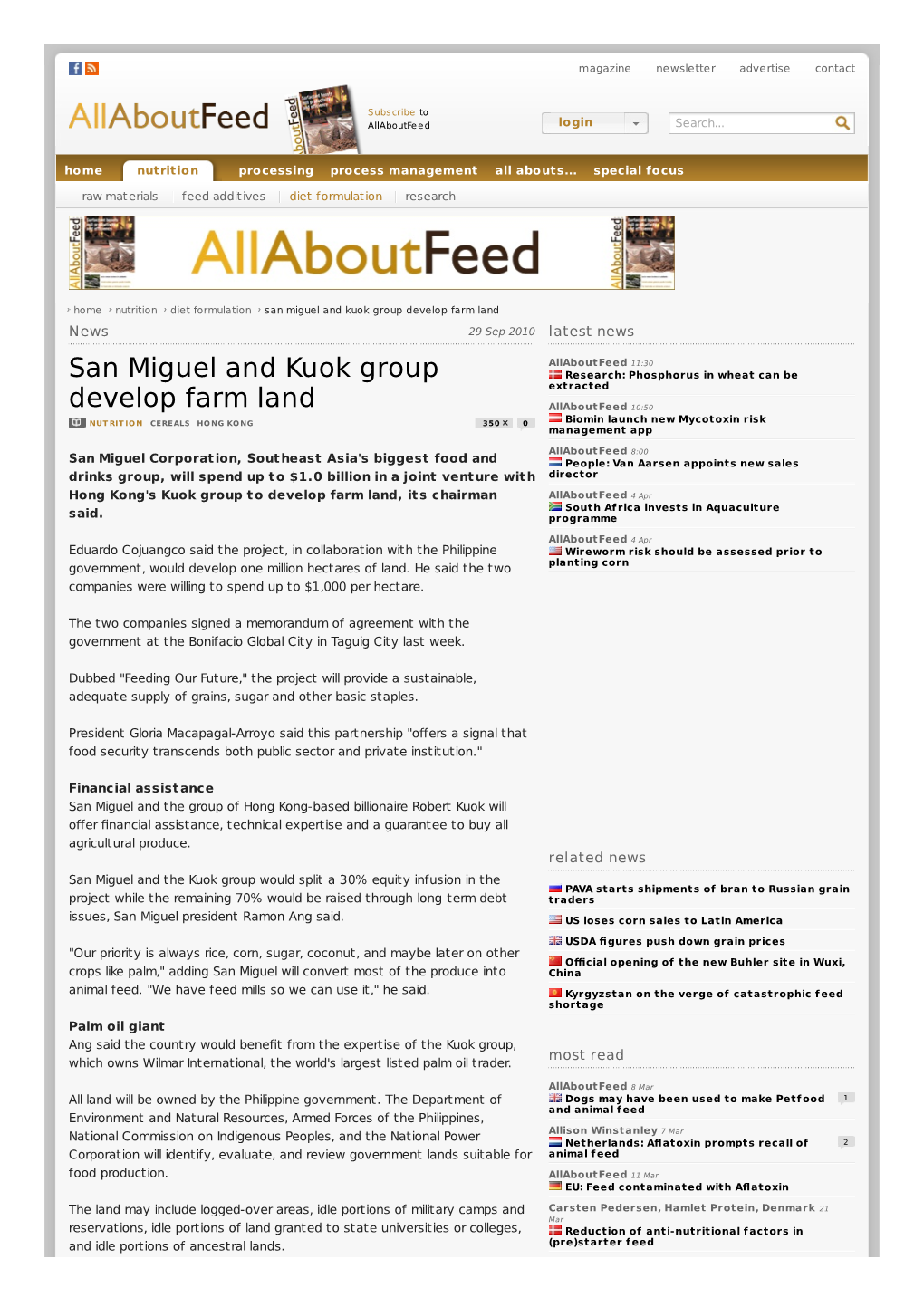 San Miguel and Kuok Group Develop Farm Land News 29 Sep 2010 Latest News