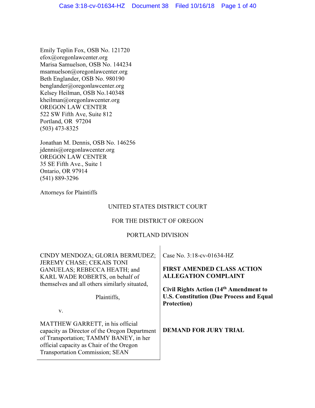 Case 3:18-Cv-01634-HZ Document 38 Filed 10/16/18 Page 1 of 40