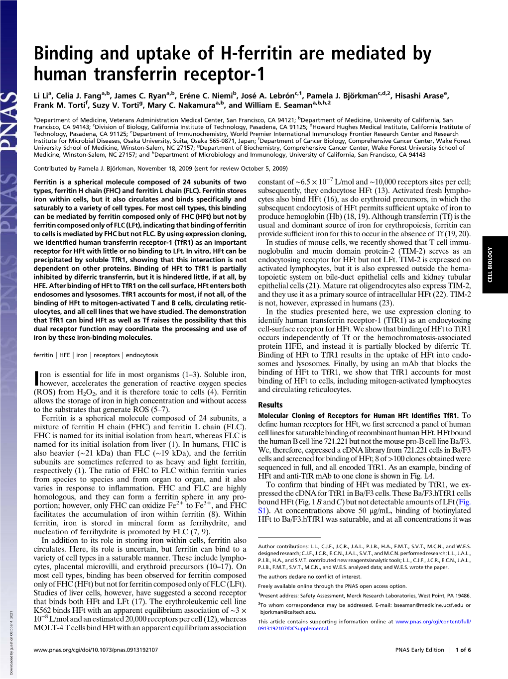 Binding and Uptake of H-Ferritin Are Mediated by Human Transferrin Receptor-1