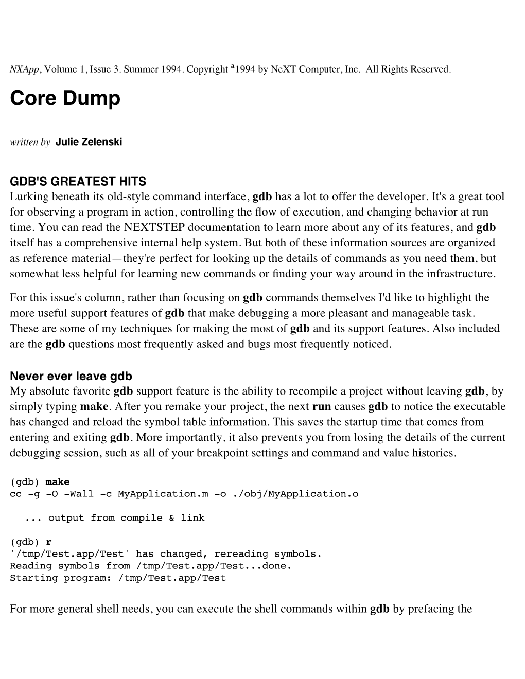 Core Dump Written by Julie Zelenski