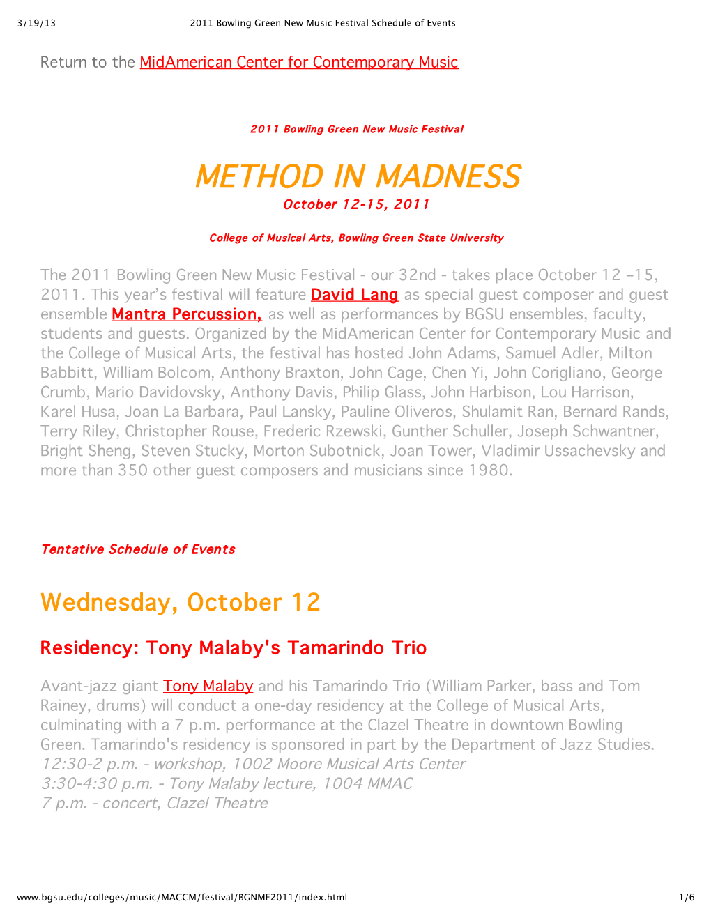 METHOD in MADNESS October 12-15, 2011