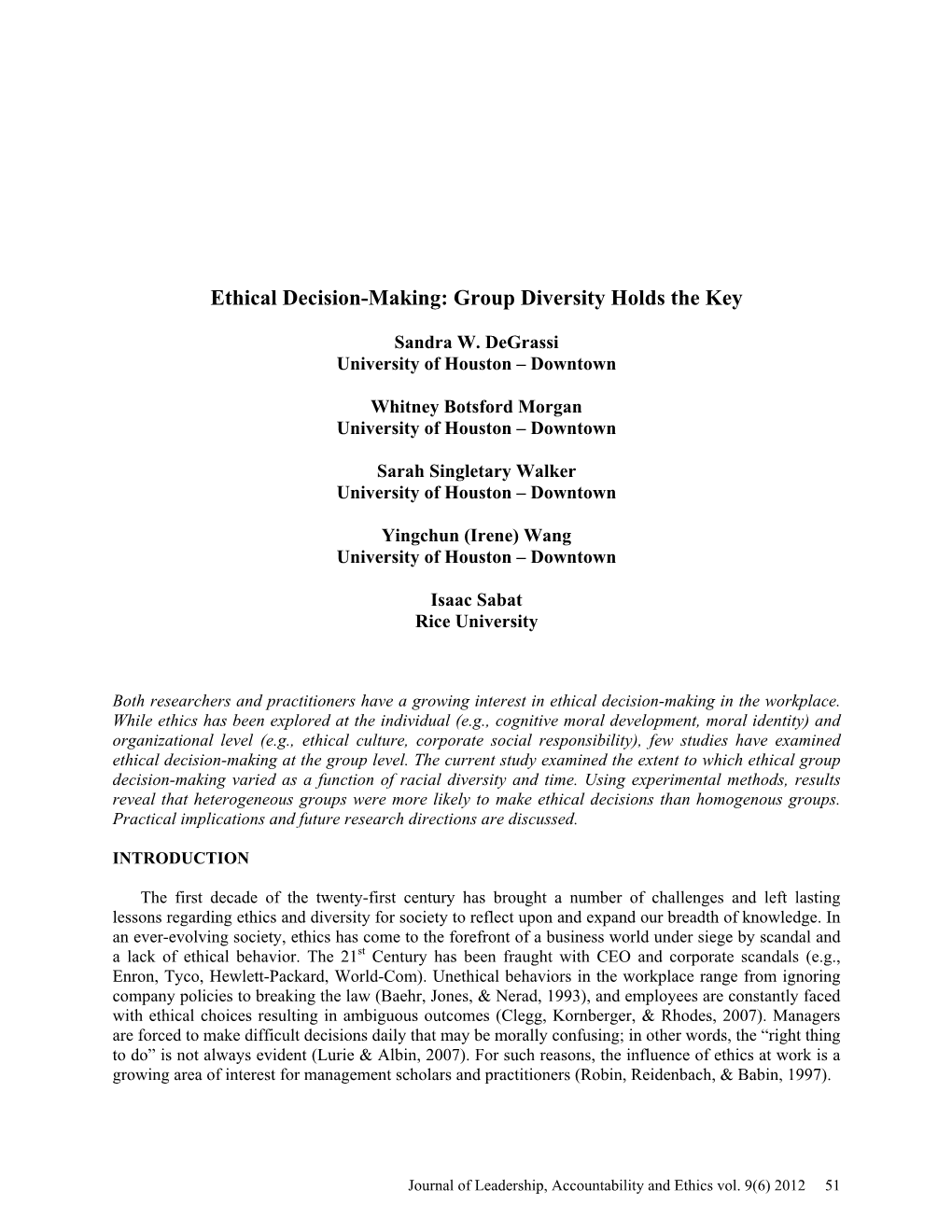 Ethical Decision-Making: Group Diversity Holds the Key