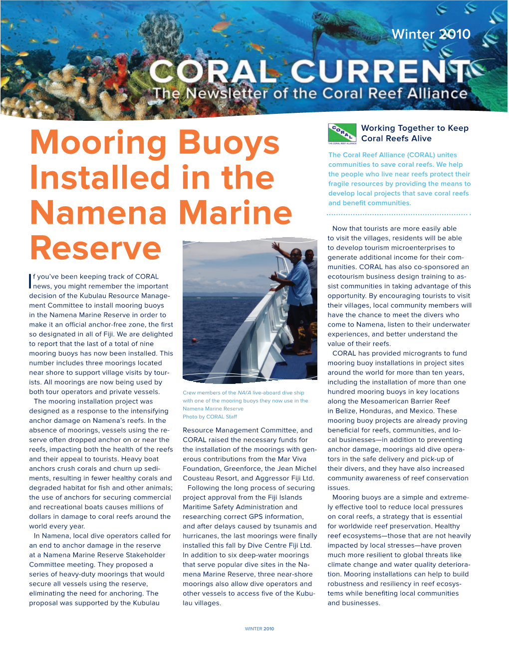 Mooring Buoys Installed in the Namena Marine Reserve