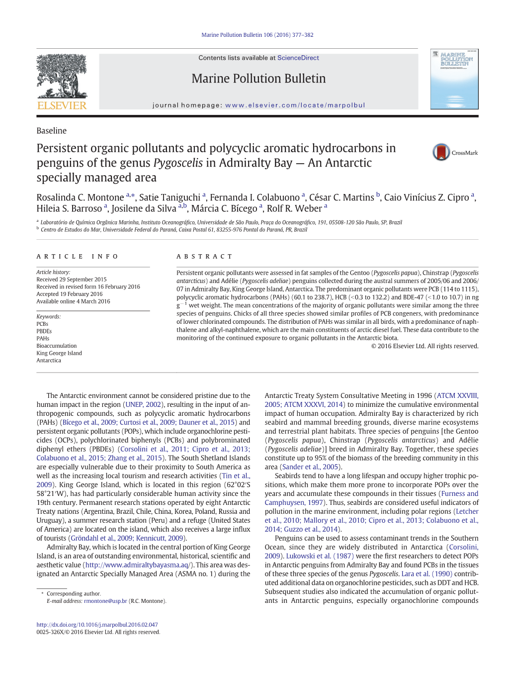 Persistent Organic Pollutants and Polycyclic Aromatic Hydrocarbons in Penguins of the Genus Pygoscelis in Admiralty Bay — an Antarctic Specially Managed Area