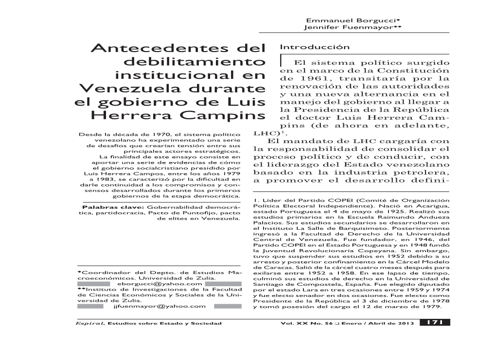 Antecedentes Del Debilitamiento Institucional En Venezuela Durante El Gobierno De Luis Herrera Campins