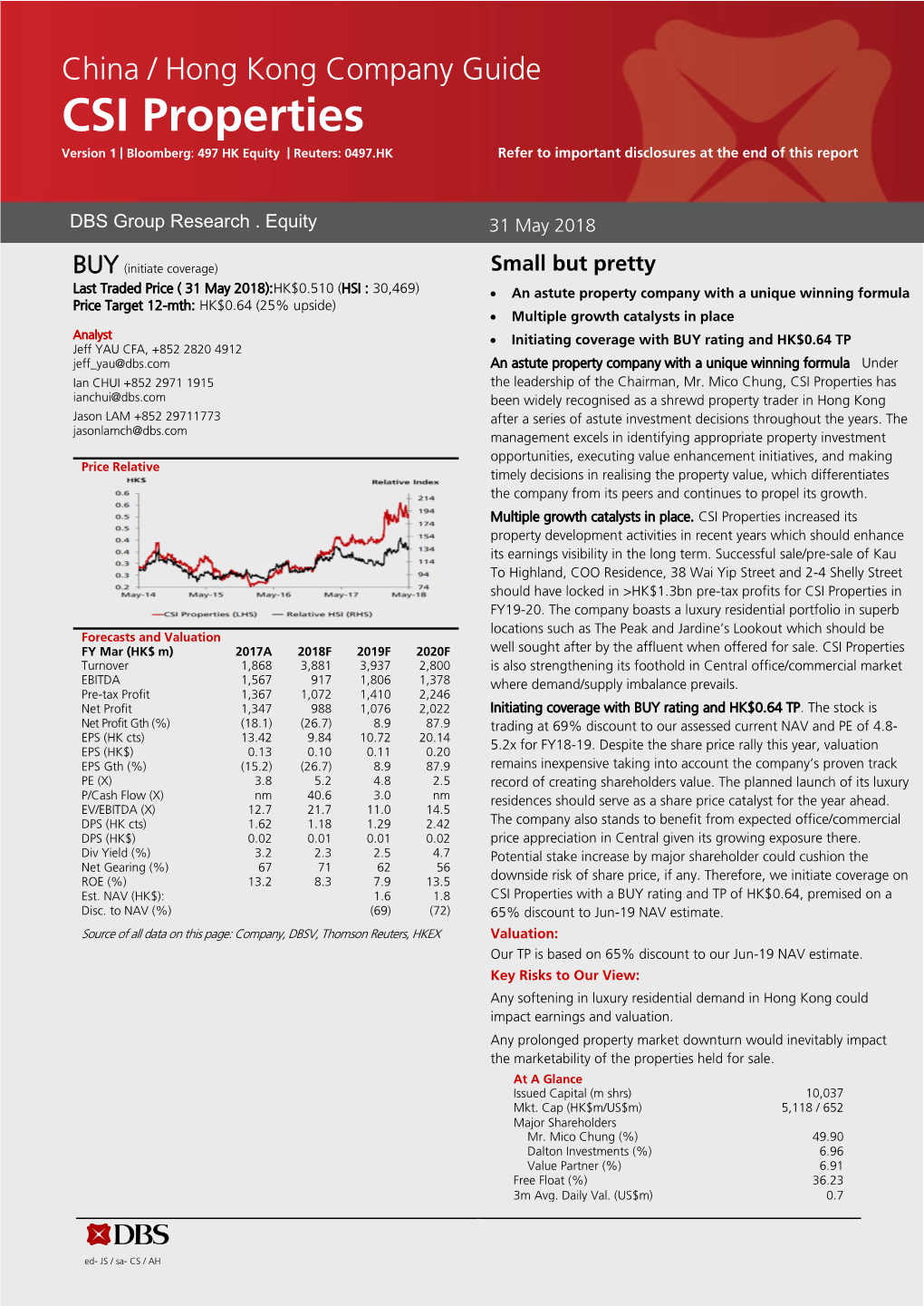 CSI Properties Version 1 | Bloomberg: 497 HK Equity | Reuters: 0497.HK Refer to Important Disclosures at the End of This Report