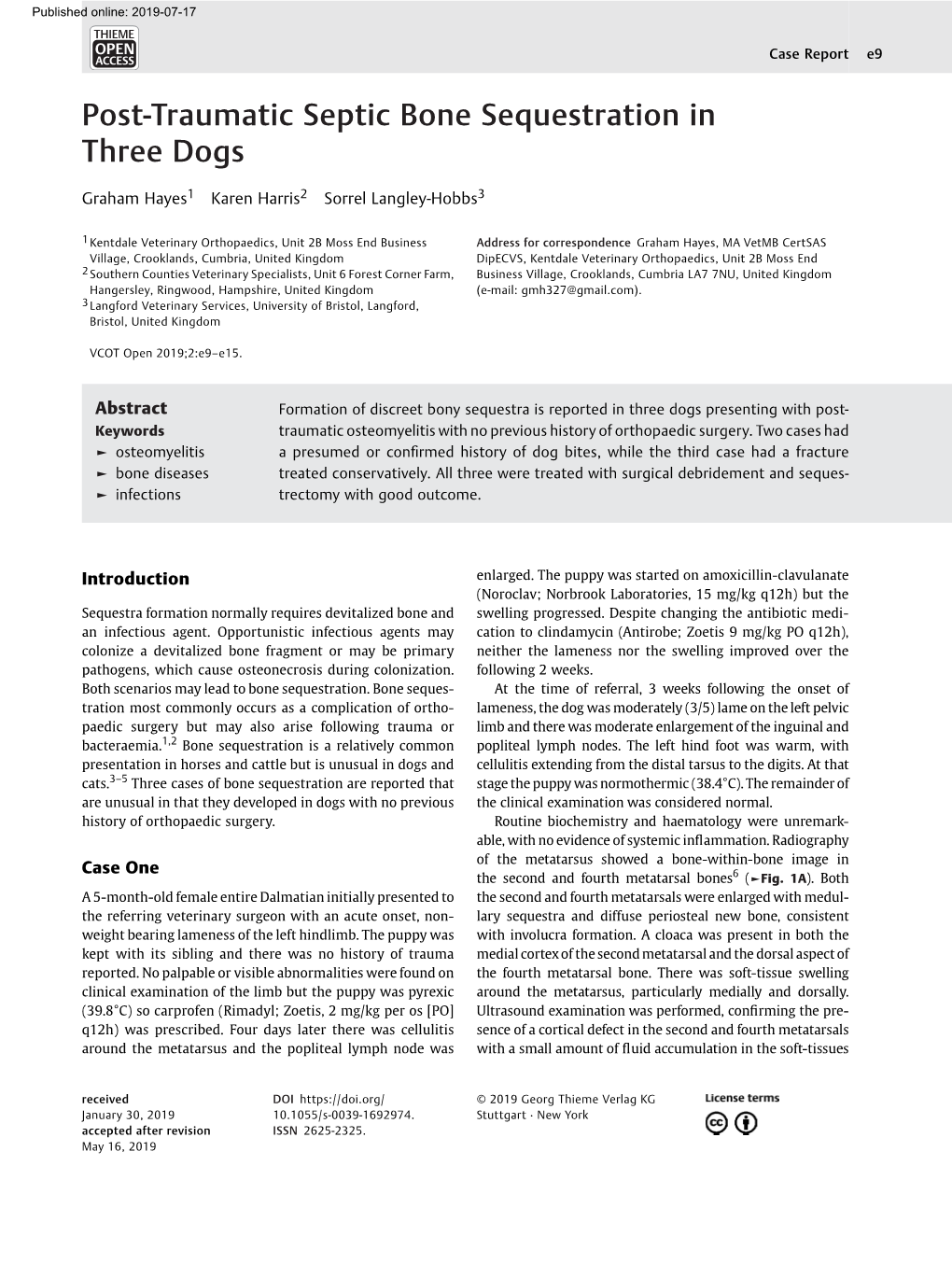 Post-Traumatic Septic Bone Sequestration in Three Dogs