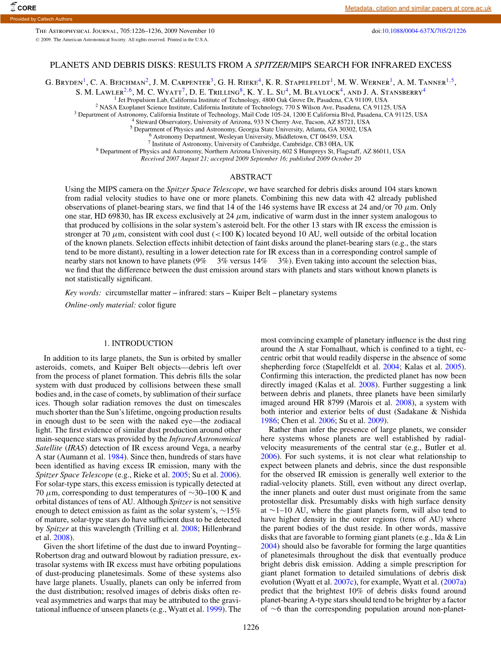 Planets and Debris Disks: Results from a Spitzer/Mips Search for Infrared Excess