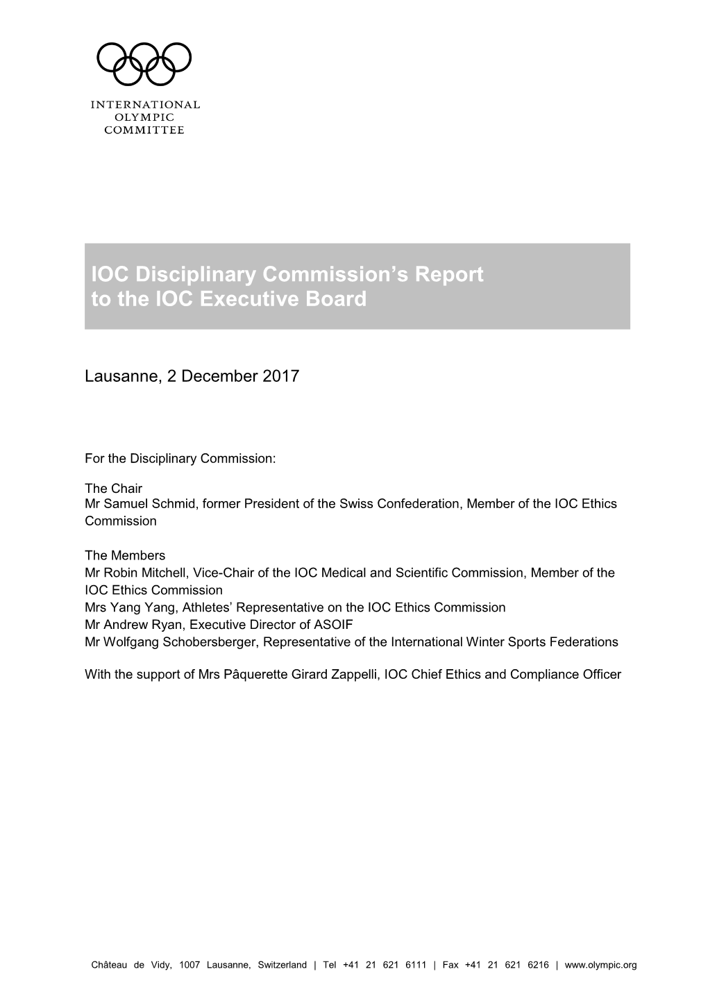 IOC Disciplinary Commission's Report to the IOC Executive Board