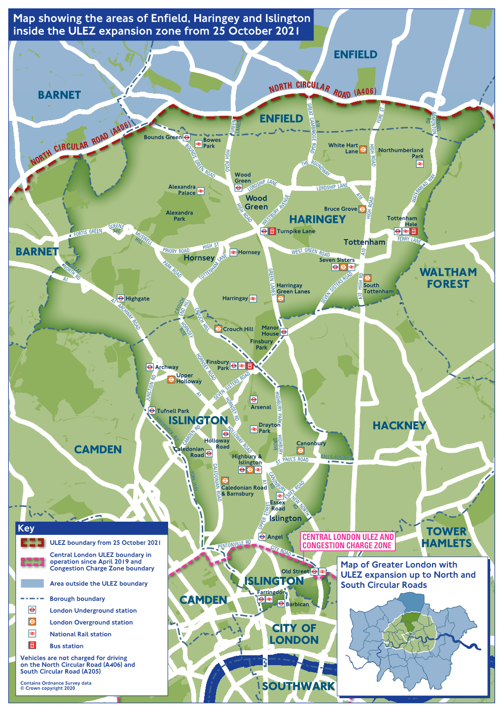 Enfield, Haringey and Islington Inside the ULEZ Expansion Zone from 25 October 2021 ENFIELD