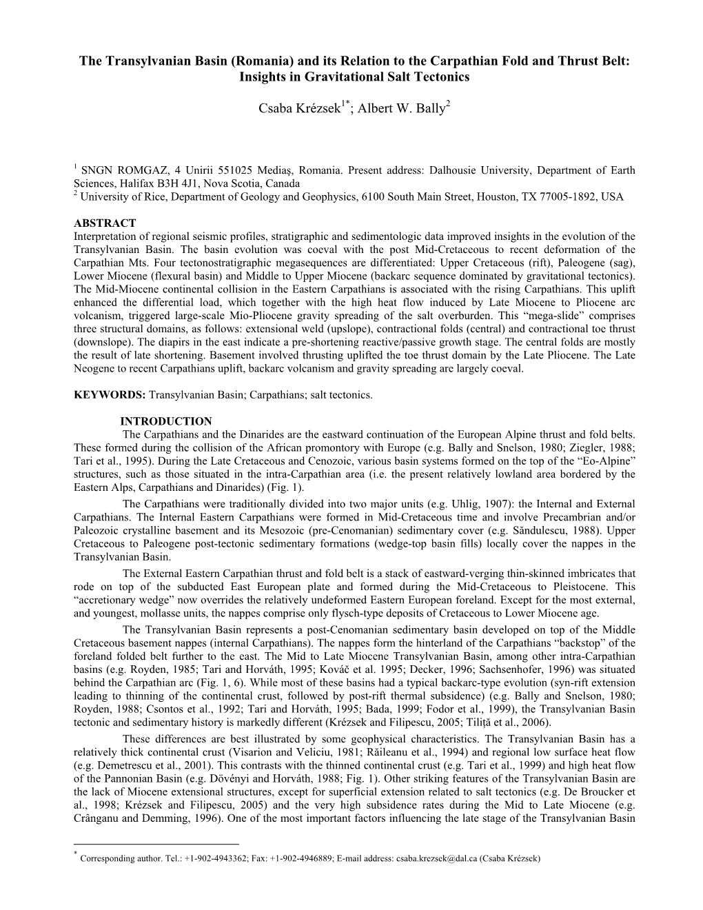 (Romania) and Its Relation to the Carpathian Fold and Thrust Belt: Insights in Gravitational Salt Tectonics