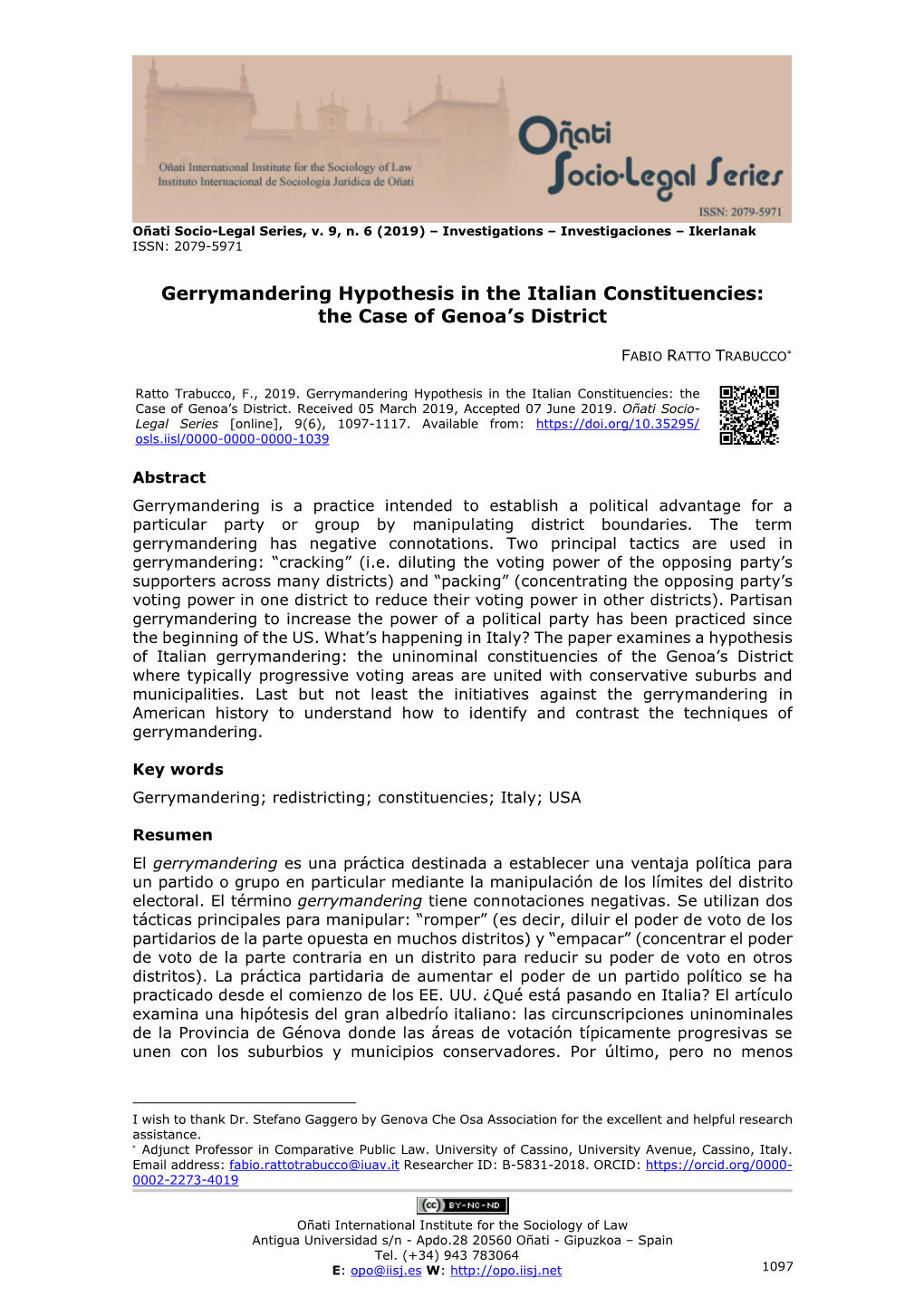 Gerrymandering Hypothesis in the Italian Constituencies: the Case of Genoa’S District