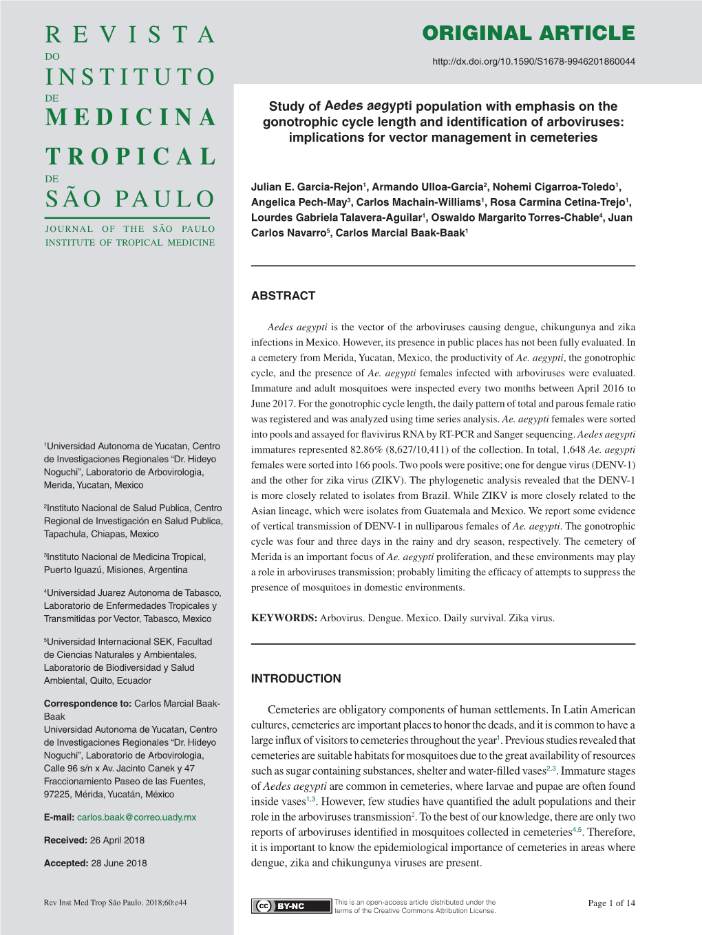 Study of Aedes Aegypti Population with Emphasis on the Gonotrophic Cycle Length and Identification of Arboviruses: Implications for Vector Management in Cemeteries