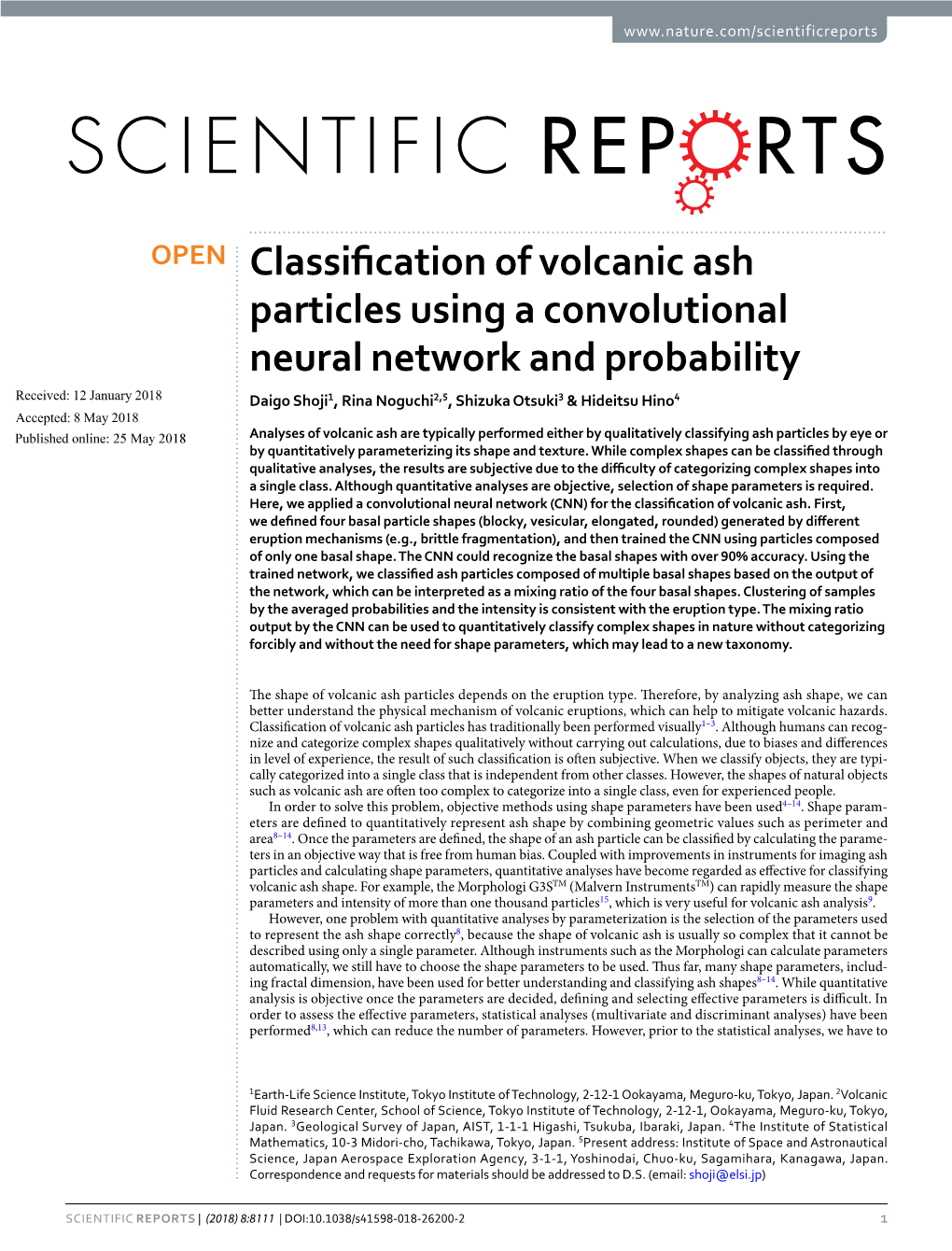 Classification of Volcanic Ash Particles Using a Convolutional Neural