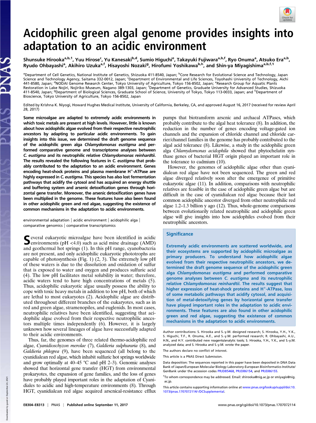 Acidophilic Green Algal Genome Provides Insights Into Adaptation to an Acidic Environment